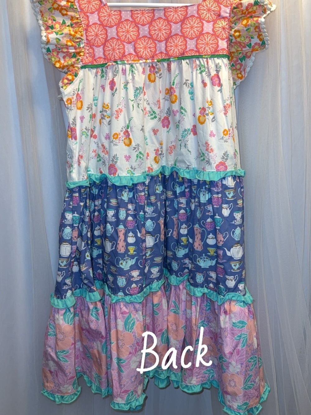 Wildflowers Girls Tiered Floral Patchwork Dress - Coral, Navy, Cream, Pink sz.12 - Picture 2 of 5